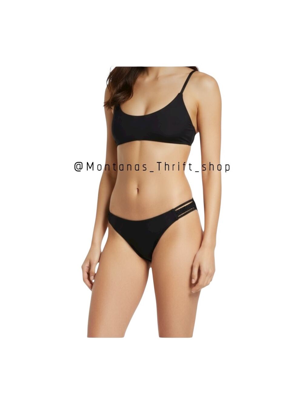Hollister Swim women’s medium low rise black strappy cheeky bikini bottoms